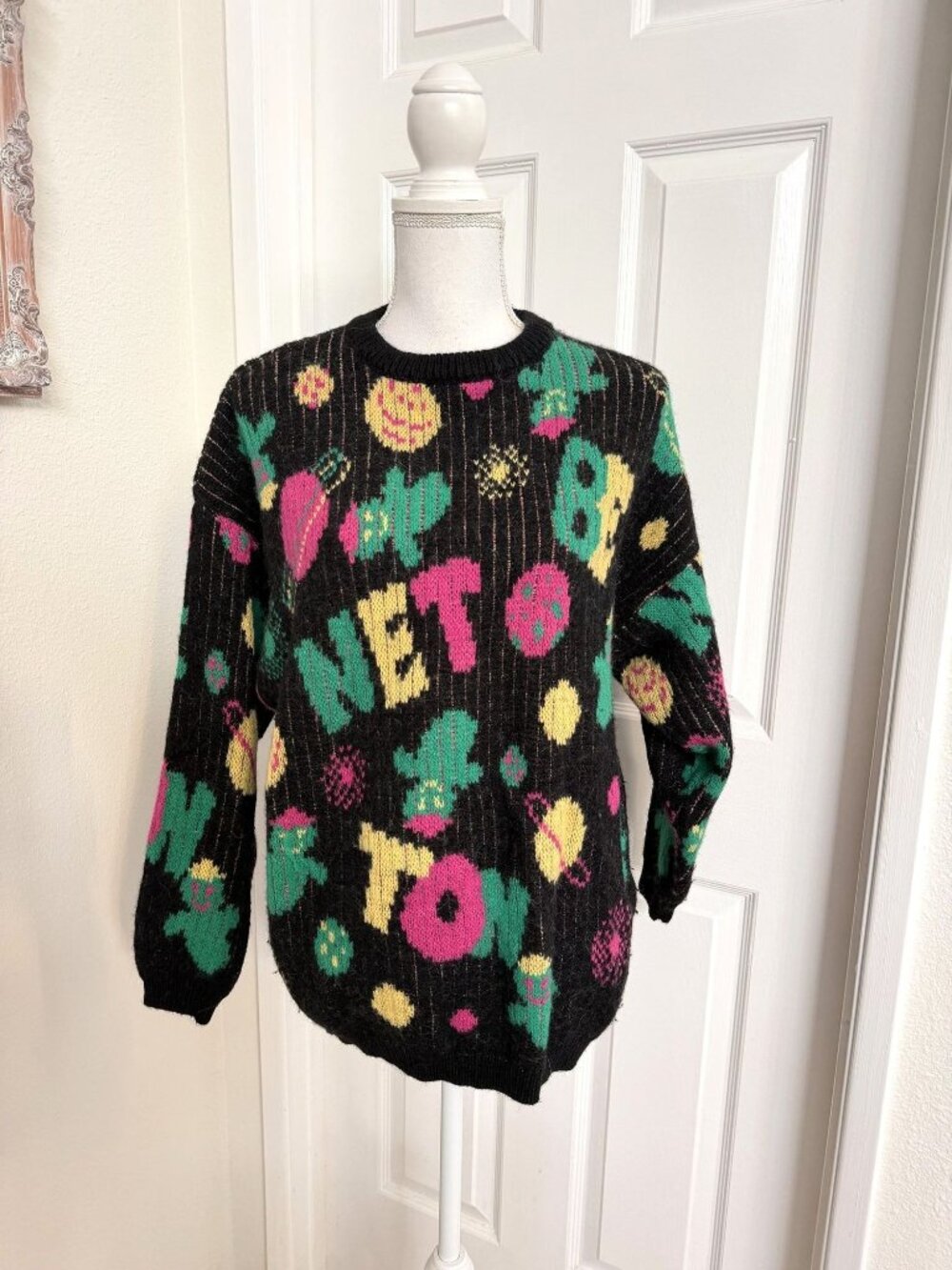 Benetton Womens Sweater Solar System Alpaca Wool Acrylic Vintage 80s (48/LG)